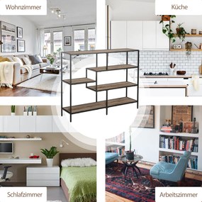 Regał HOMCOM, Biblioteczka w stylu industrialnym, Regał na dokumenty, Kuchenny, Płyta wiórowa P2, Metal, Czarny+jasny dąb, 120 x 32 x 95 cm