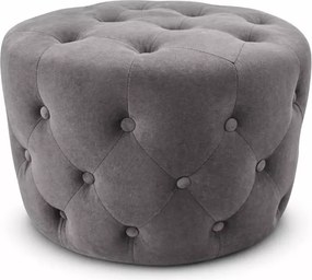 (Wyprzedaż) Tapicerowana pufa okrągła Chesterfield Moet 63 cm, szary plusz