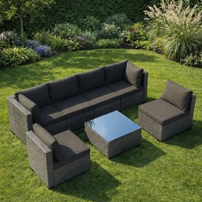 Modułowy narożnik ogrodowy Caldoro XL2501 technorattan, szary, poduszki szare