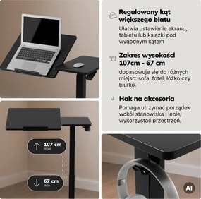 Stolik pod laptopa regulowany, mobilny, wielofunkcyjny, czarny: BILL