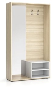 Wieszak ścienny BORDER z półką na buty i lustrem, 2 haczyki, naturalny dąb/biała