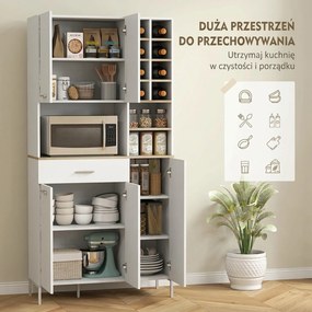 HOMCOM Szafka kuchenna z otwartymi regałami, przegródkami, stojak na wino, schowek z 5 drzwiami, MDF, Biały