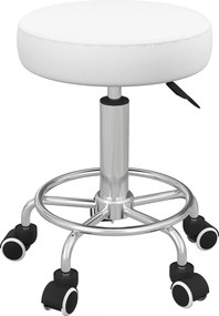 Vinsetto Taboret salonowy, regulowany wysokościowo, ekoskóra, do 110 kg, Ø42x50-64H cm, biały | Aosom PL