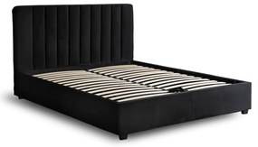 Łóżko Tapicerowane 160x200 cm ze Stelażem i Pojemnikiem Dwuosobowe MARI Welurowe Czarne