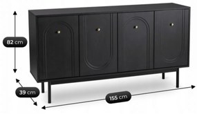 Komoda do Salonu MARLEN 155 cm Czarna Czterodrzwiowa Nowoczesna