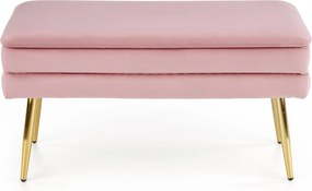 Velvetowa ławka z pojemnikiem Velva na złotych nogach