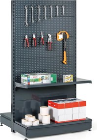 Regał sklepowy obustronny, ścianki perforowane, 1900 x 1000 x 900 mm, podstawowy, antracyt