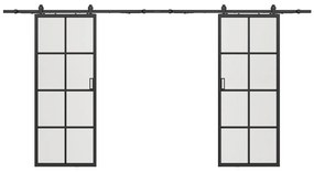 Drzwi przesuwne naścienne podwójne - aluminium i szkło hartowane - 2 x wys. 205 x szer. 73 cm - WILDEN II