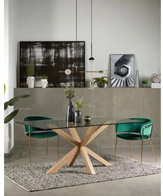 Szklany stół do jadalni z naturalną konstrukcją Kave Home, 160 x 90 cm