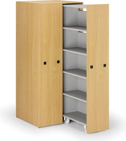 Szafa o dużej pojemności z wysuwanymi regałami, 841 × 846 × 2000 mm, buk