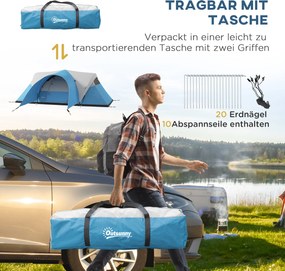 Outsunny Namiot campingowy dla 5-6 osób, Rodzinny namiot, Wodoodporny, z przedsionkiem, 550Dł x 300Szer x 198Wys cm, Niebieski