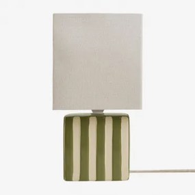 Lampa Stołowa Z Ceramiki I Lnu Lylio Beż Tapioki - Głęboka Oliwkowa Zieleń - Sklum