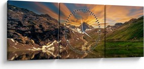 Obraz - Odbicie w górskim jeziorze (z zegarem) (90x30 cm)