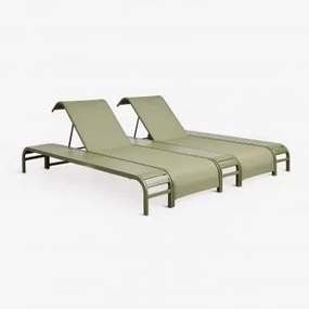 Zestaw 2 Leżaków Rozkładanych I 3 Stolików Pomocniczych Ze Stali Marietta Intensywny Verde Olive - Sklum