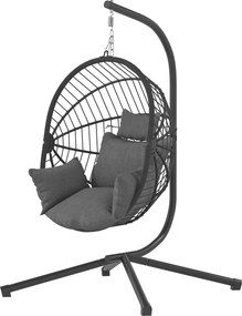 Outsunny Outdoor Wiszący Fotel z poduszką, Egg-Chair, 120 cm x 106 cm x 188 cm, Szary