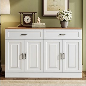 Nowoczesna komoda z półkami + 4 drzwi + 2 szuflady - 120 x 35 x 80,5 cm - płyta wiórowa - kolor biały