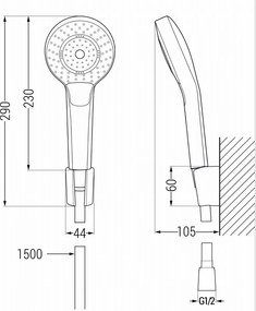 Mexen Milo R05 bateria wannowa z zestawem prysznicowym, czarna - 7133R05-70