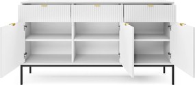 Komoda glamour z ryflowanymi frontami KSZ154 biała/czarne nóżki