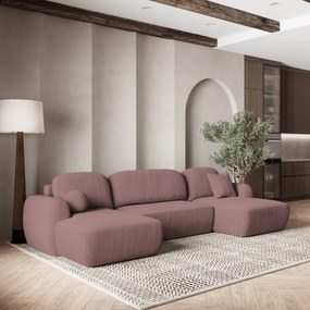Masseno Narożnik SAVONA z funkcją spania i pojemnikiem na pościel Narozniki U, Rozkładana sofa - Wrzos, POSO 130