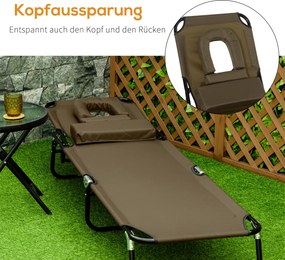 Outsunny Leżak Ogrodowy z Otworem na Twarz Praktyczny Komfort Brązowy 190x56x28cm | Aosom PL