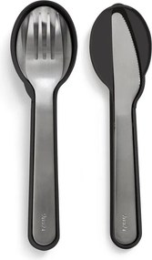 Sztućce podróżne ze stali nierdzewnej w czarno-srebrnym kolorze staw 3 szt. To Go – Lékué