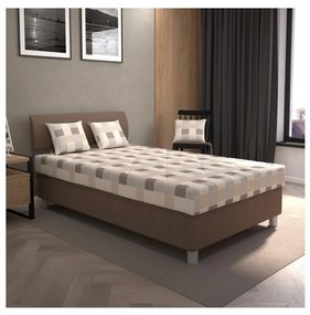 Łóżko tapicerowane z pojemnikiem na pościel i materacem GEORGE 120x200 cm brązowe