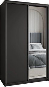 Szafa Przesuwna TAVI 120 cm z Lustrem Szafa Dwudrzwiowa z Szufladami Czarna / Czarne Profile