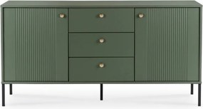 Komoda do Salonu Sypialni SOFT 154 cm Zielona Ryflowana Dwudrzwiowa z Szufladami Nowoczesna
