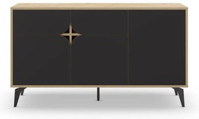 Czarna niska komoda w dekorze dębu 140x79 cm Nola – Marckeric