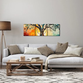 Obraz – Mozaika – słońce i drzewo I. (z zegarem) (90x30 cm)