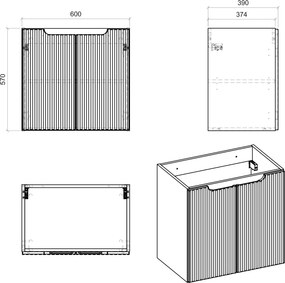 Szafka podumywalkowa 2-drzwiowa Nova 60 cm z blatem, kaszmir mat/dąb coast evoke
