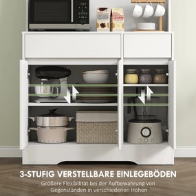 HOMCOM Szafka kuchenna z otwartą powierzchnią roboczą, 6 drzwi, 2 szuflady, regulowane półki, otwory na kable, Płyta wiórowa, Biały