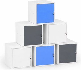 Szafka ubraniowa z schowkami zamykanymi 450 x 450 x 450 mm, zamek cylindryczny, szare drzwi