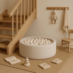 Kremowy sztruksowy basen z kulkami ø 90x30 cm Montessori – Meowbaby
