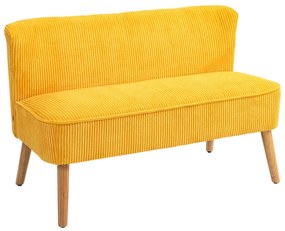 HOMCOM Sofa dwuosobowa, elegancki skandynawski design, solidna rama drewniana, do 150 kg, 117 x 56,5 x 77 cm, Kolor Żółty