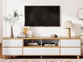 Meble TV 175 cm - 5 drzwi + 2 przegrody - styl nowoczesny - Naturalny i Biały