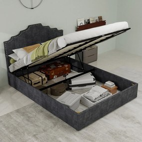 Łóżko z pojemnikiem 140x200 cm, łóżko dla dorosłych z miękkim zagłówkiem i stelażem - aksamit - szare (bez materaca)