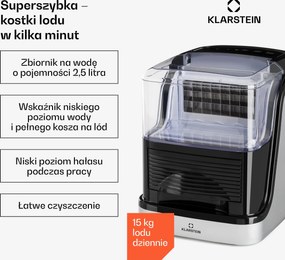 Klarstein Kristall 15kg/24h 2,5L Kostkarka do Lodu Srebrny