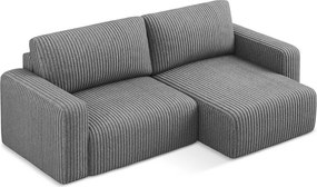 Szary sztruksowy rozkładany/ze schowkiem narożnik (prawostronny/z szezlongiem) Kona – Makamii