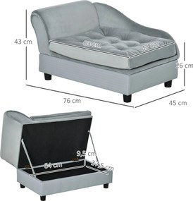 PawHut Sofa dla psa z matą i skrzynią, drewno+plusz, jasnoniebieski, 76x45x41,5cm | Aosom PL