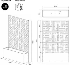 Pergola ogrodowa metalowa z donicą czarna 3in1, 1200x1800x300 mm: ROSE