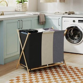 HOMCOM Kosz na pranie z 3 przegrodami 129L Składany Organizer do Pralni Sypialni Wielokolorowy | Aosom PL