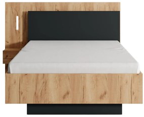 Łóżko z szafkami nocnymi 120 x 200 cm - 2 szuflady - Z oświetleniem LED - Naturalny i antracytowy + Stelaż - FRANCOLI