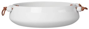 Biała porcelanowa miska ze skórzaną rączką