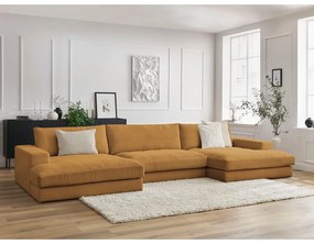 Musztardowy sztruksowy narożnik (w kształcie litery U) Leonard – Bobochic Paris