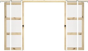 Drzwi przesuwne podwójne chowane w ścianie z drewna i szkła hartowanego - 3 okna - 2 x wys. 205 x szer. 83 cm - ACOSTA II
