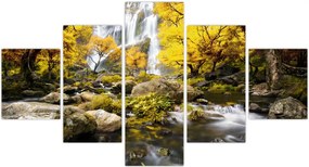 Obraz - Wodospady w jesiennym krajobrazie, żółty (125x70 cm)