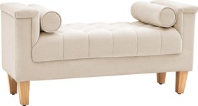 HOMCOM Ławka tapicerowana w stylu vintage z pokryciem z szenuilu, podłokietniki, 2 poduszki, ramka z drewna, ławka do sypialni, salonu, przedpokoju, 115 x 44 x 58 cm, Beżowy