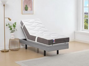 Łóżko elektryczne relaksacyjne dekoracyjne + materac 3-strefowy 100% lateks - 80 x 200 cm - Tkanina - Szary - PANISOLA marki Ysmée
