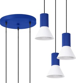 Lampa wisząca loft Estria, stal/aluminium - 3 źródło - L.30 x H.120 cm - biały/ultramaryna
